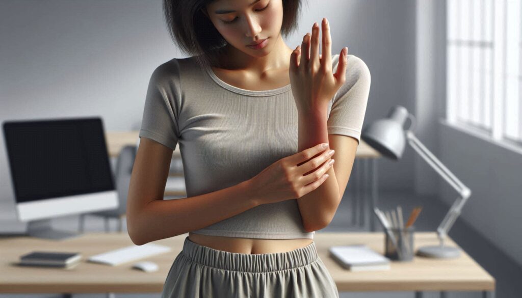 손목 터널증후군 초기 증상을 보여주는 손 저림 장면