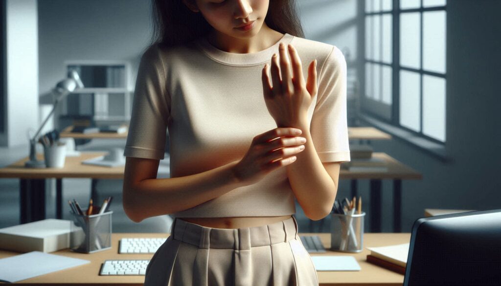 손목 터널증후군 초기 증상을 보여주는 손 저림 장면