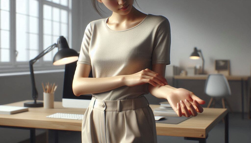 손목 터널증후군 초기 증상을 보여주는 손 저림 장면