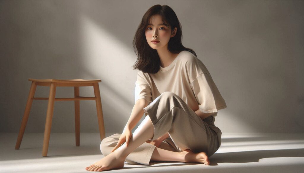 발을 만지며 통증을 확인하는 모습