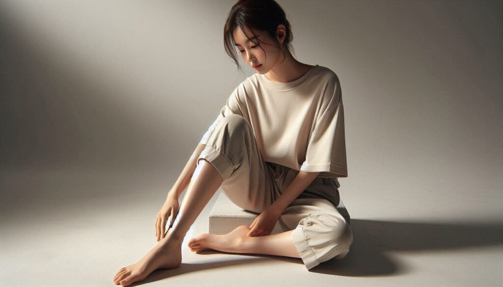 발 통증 지속될 때 병원 가야 할 시기 7가지 놓치면 후회합니다를 설명하는 상황에서 발을 만지며 통증을 확인하는 모습