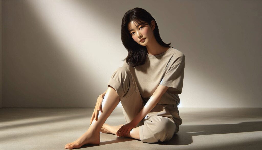 발을 만지며 통증을 확인하는 모습