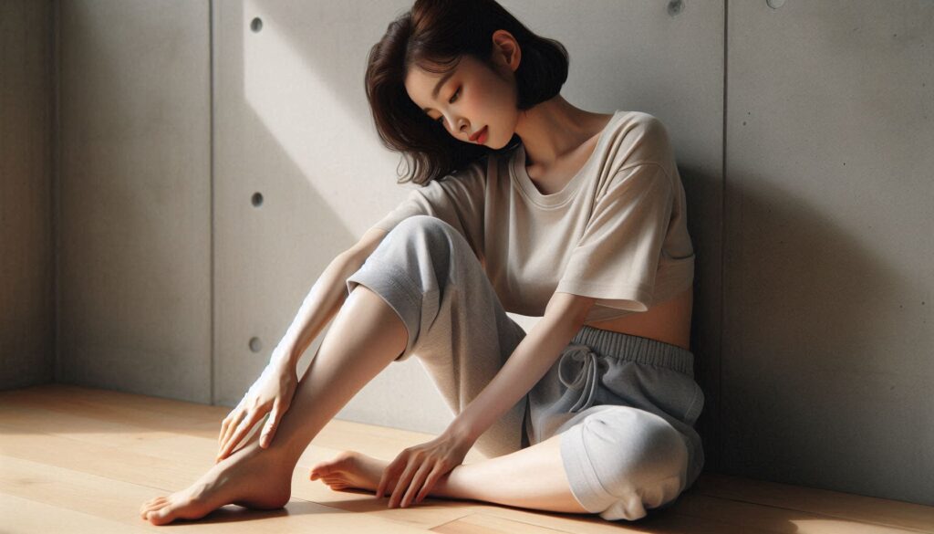 발 통증과 운동 관계 7가지 반드시 모르면 후회합니다를 설명하는 상황에서 스트레칭하는 모습