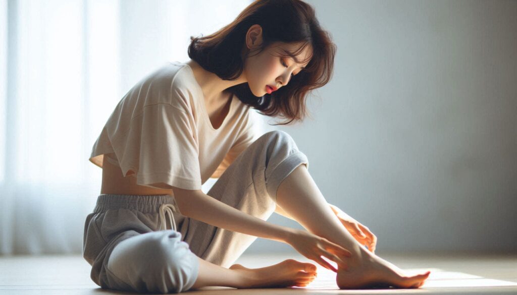 발 상태를 확인하는 여성의 모습