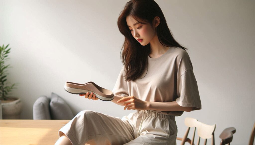 깔창을 확인하는 모습
