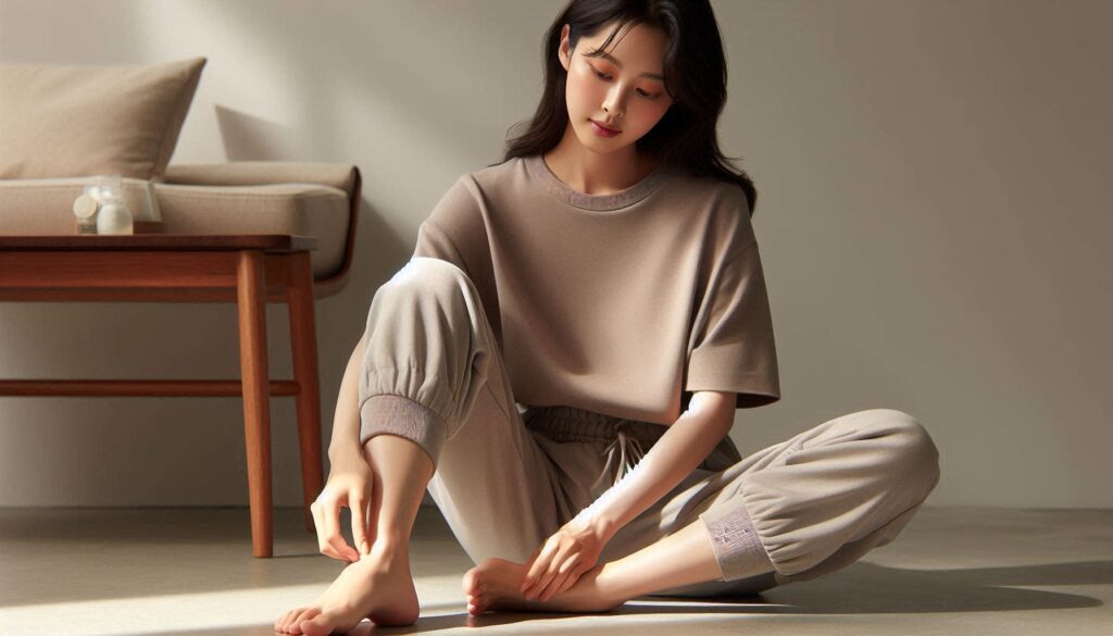 발 통증 원인 자가 진단 방법 7가지 반드시 모르면 후회합니다를 설명하는 상황에서 발 상태를 확인하는 모습