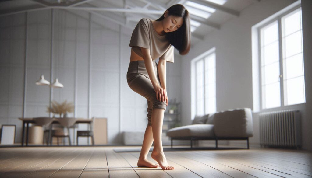 발뒤꿈치 통증 족저근막염 초기 증상을 보여주는 장면