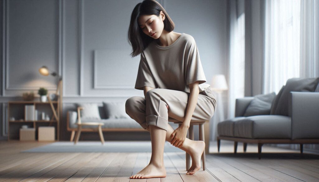 발뒤꿈치 통증 족저근막염 초기 증상을 보여주는 장면