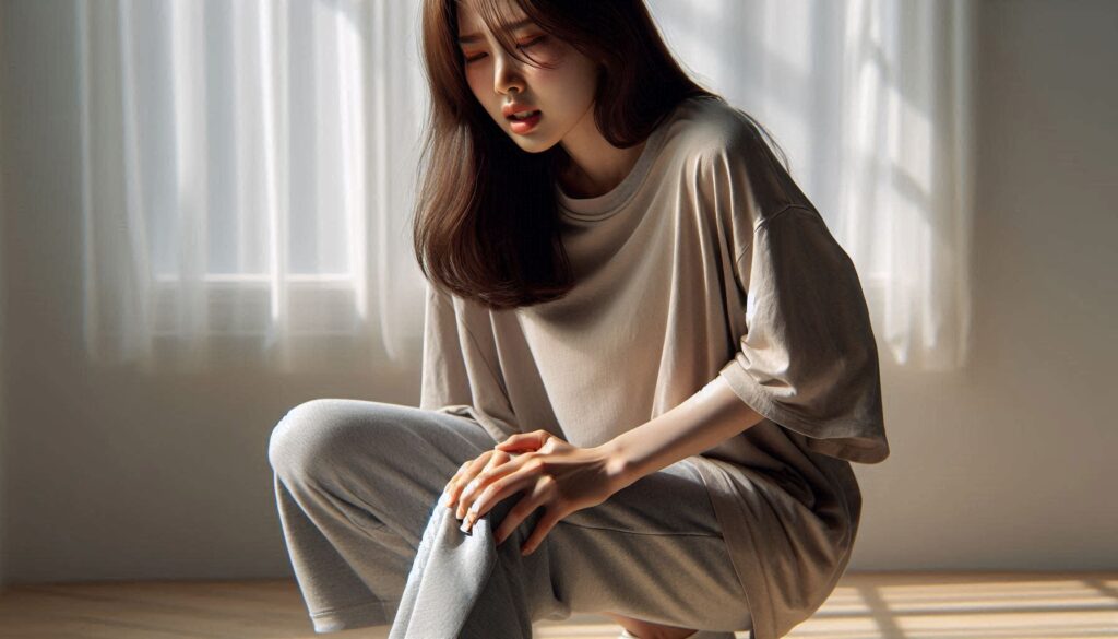 무릎 굽힐 때 통증 원인 중 슬개골 통증 모습