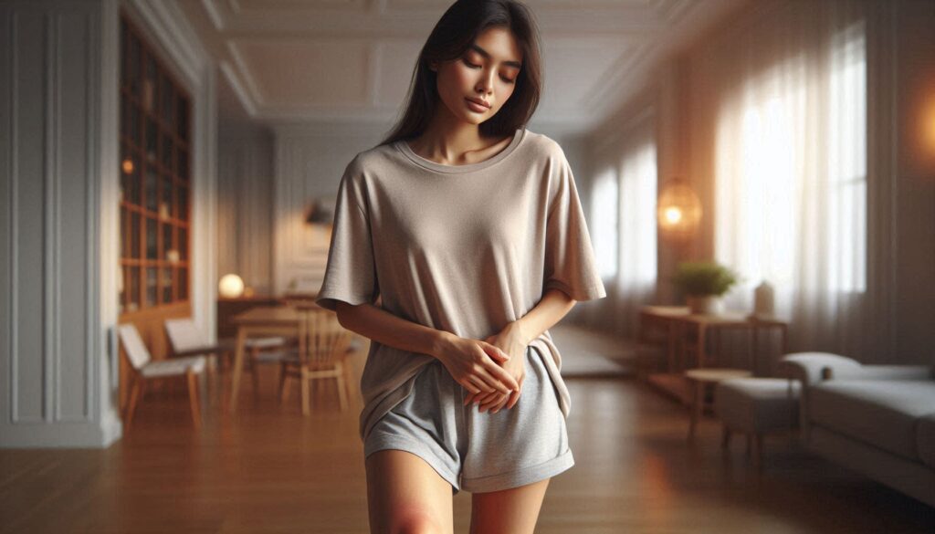 무릎 연골 손상 초기 증상으로 무릎을 잡고 있는 모습