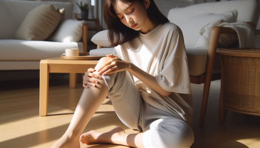 무릎 연골 손상 초기 증상으로 움직임이 제한된 모습