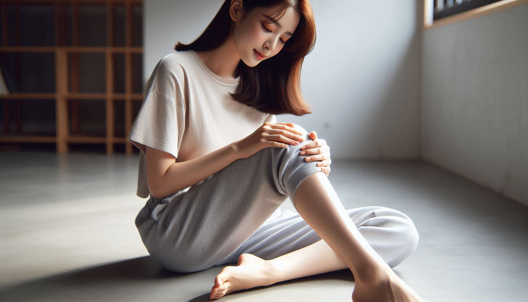 무릎 연골 손상 증상으로 통증을 느끼는 여성 모습