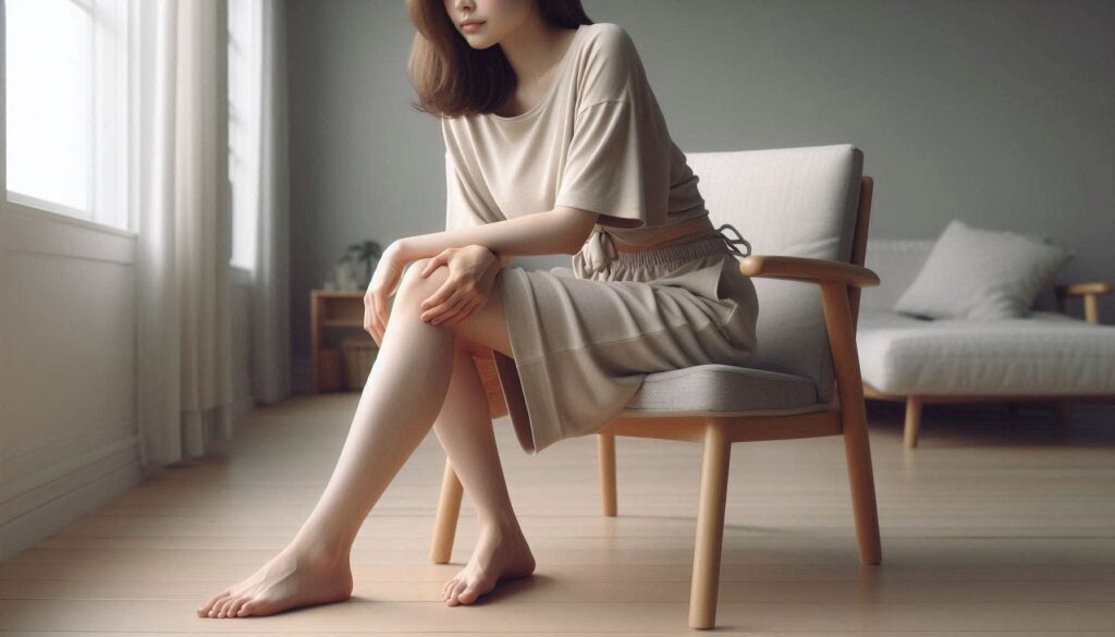 무릎 앞쪽 통증 원인과 치료 방법을 설명하는 생활 장면