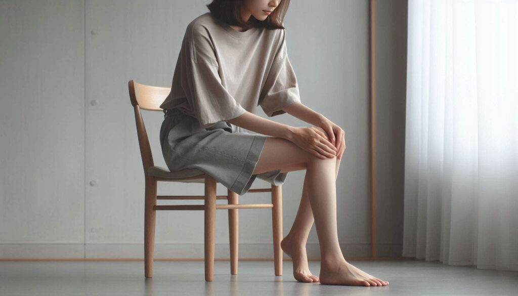 무릎 앞쪽 통증 원인과 치료 방법을 설명하는 생활 장면