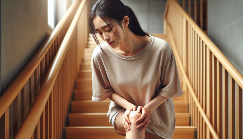 무릎 안쪽 통증 원인과 의심 질환을 보여주는 무릎 통증 자세