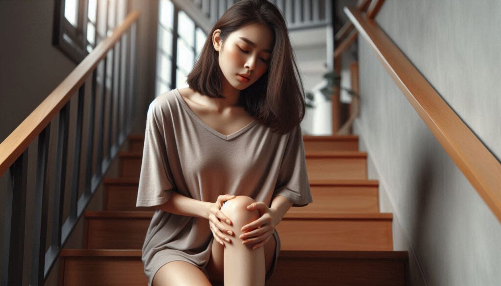 무릎 안쪽 통증 원인과 의심 질환을 보여주는 무릎 통증 자세
