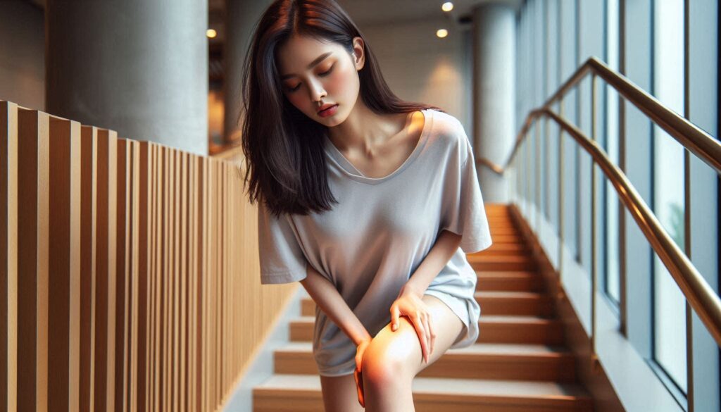 무릎 안쪽 통증 원인과 의심 질환을 보여주는 무릎 통증 자세