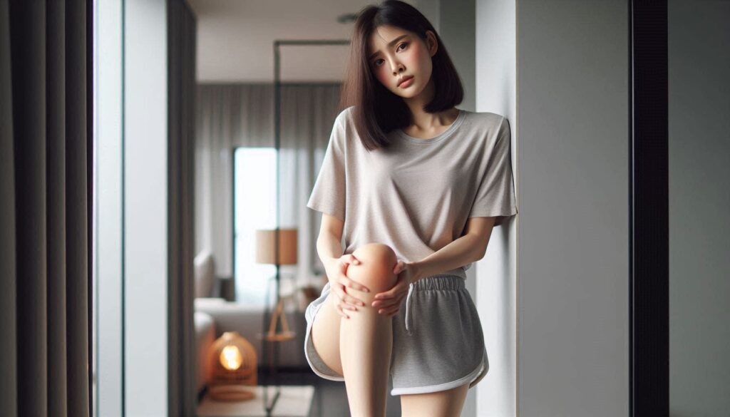 무릎 바깥쪽 통증 생기는 이유로 무릎을 잡고 있는 모습