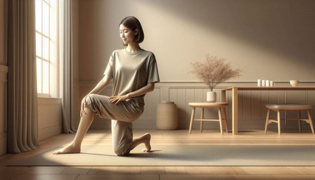 무릎 통증 줄이는 스트레칭을 하는 여성 모습