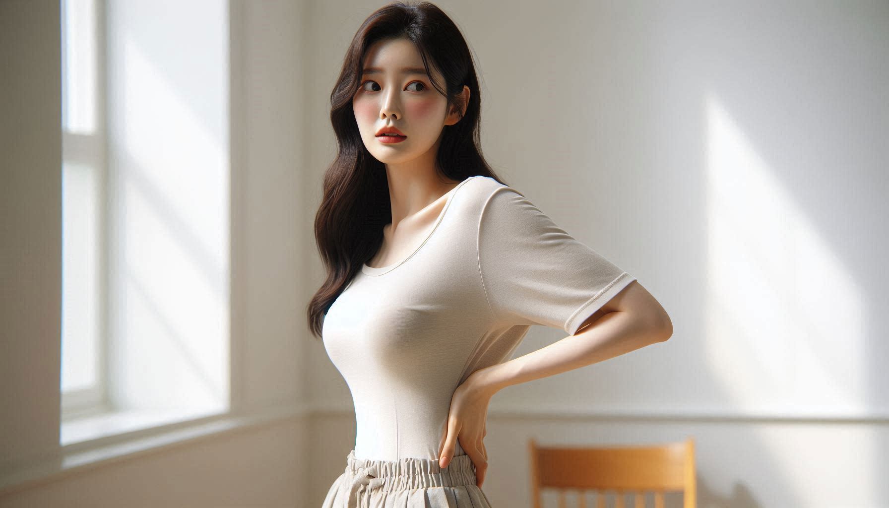 허리를 삐끗해 불편함을 느끼는 모습