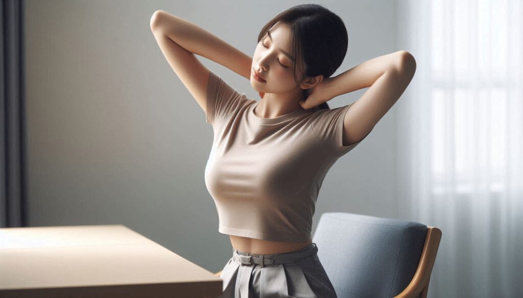 어깨 통증 완화 생활 습관 7가지로 통증 줄이는 방법 총정리를 설명하는 자세 교정 장면