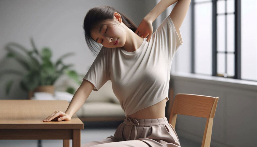 어깨를 만지는 모습