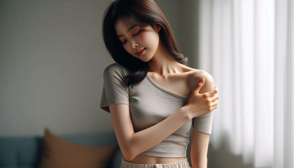 어깨를 잡고 있는 모습