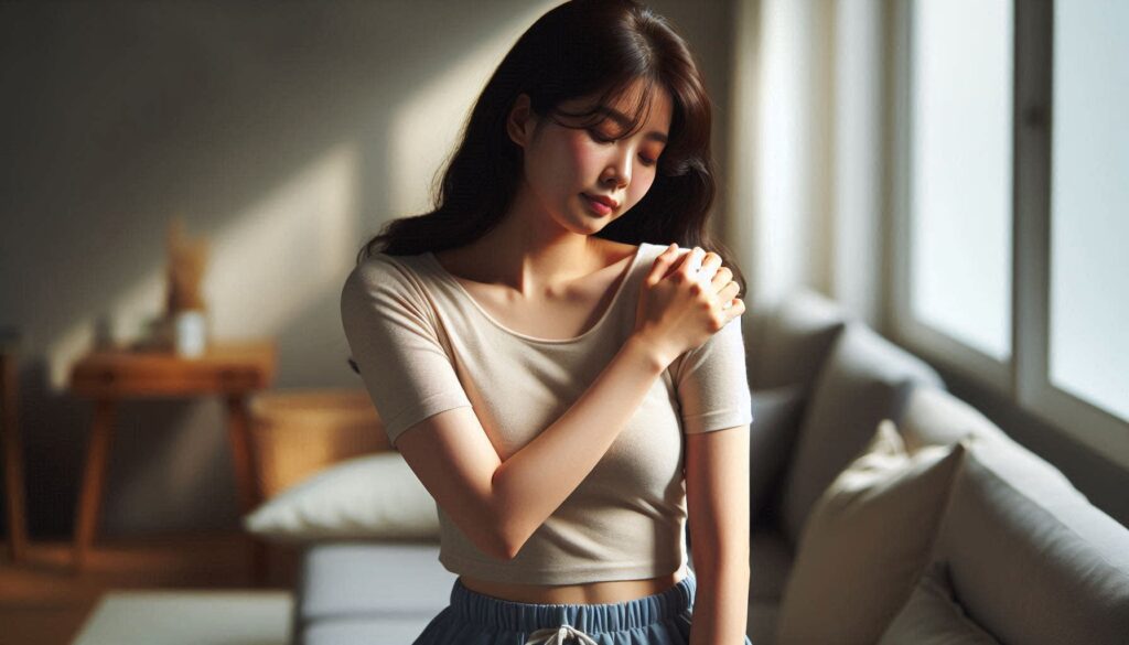 어깨를 잡고 있는 모습