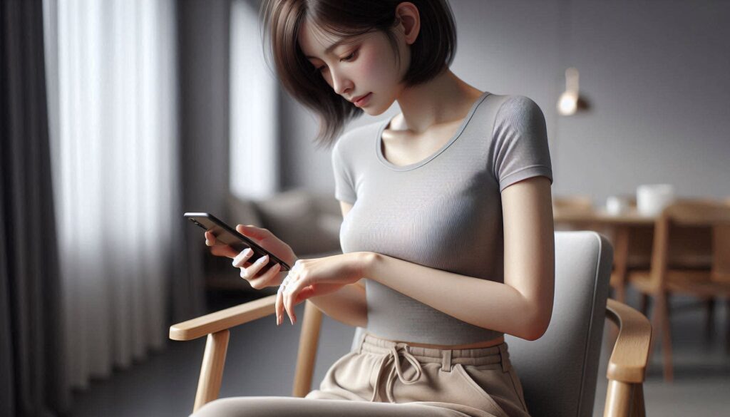 손목 통증과 스마트폰 사용 관계를 보여주는 실제 사용 장면