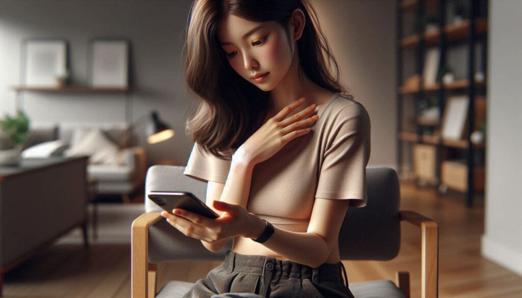 손목 통증과 스마트폰 사용 관계를 보여주는 실제 사용 장면