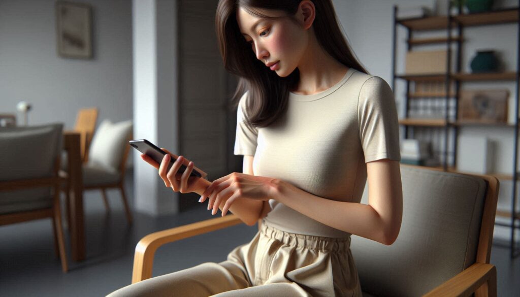 손목 통증과 스마트폰 사용 관계를 보여주는 실제 사용 장면