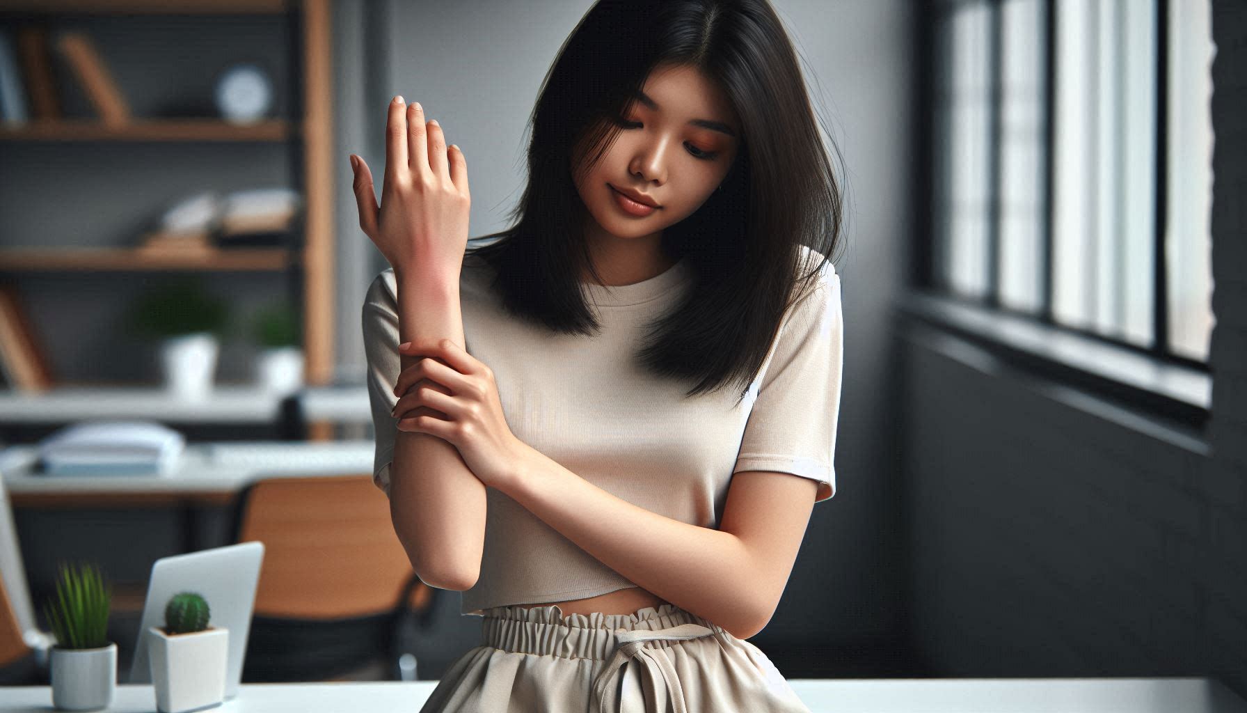 손목 안쪽 통증 원인과 의심 질환으로 손목 안쪽을 짚으며 통증을 느끼는 모습