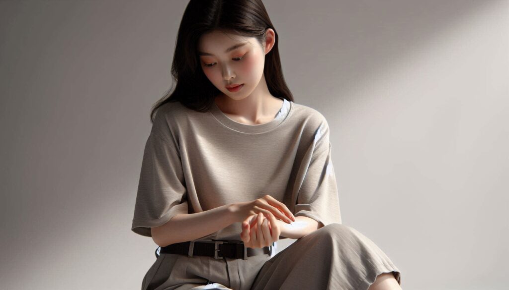 여성이 자신의 손목을 확인하는 모습