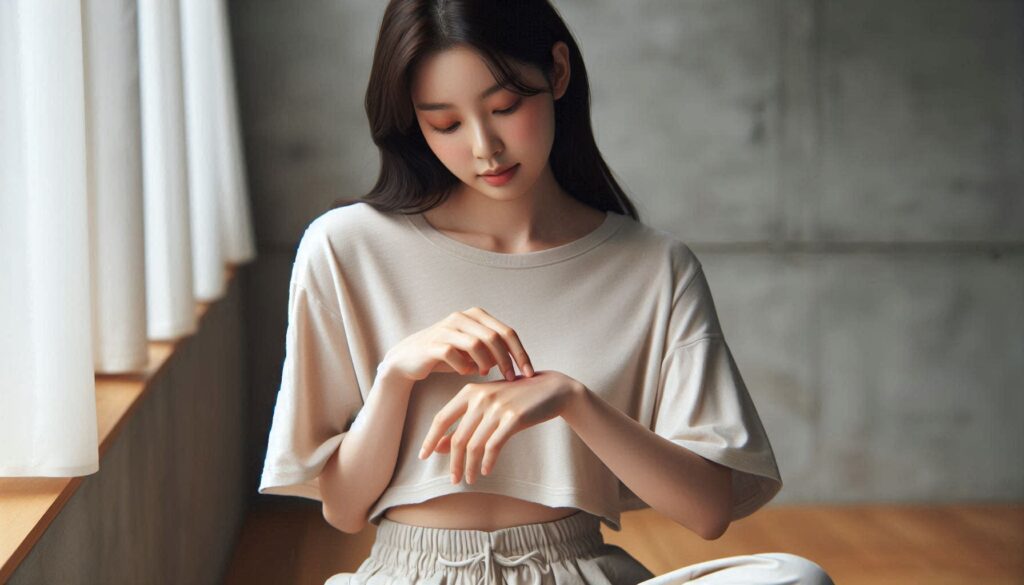 손목 통증과 관절염 관계 7가지 모르면 반드시 후회합니다를 설명하는 상황에서 손목을 확인하는 모습