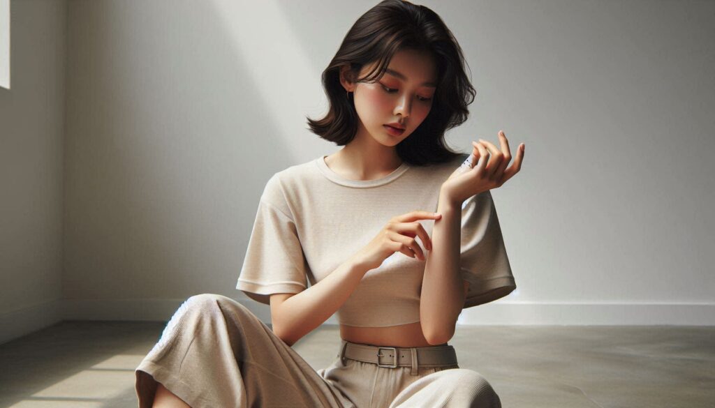 여성이 자신의 손목을 확인하는 모습