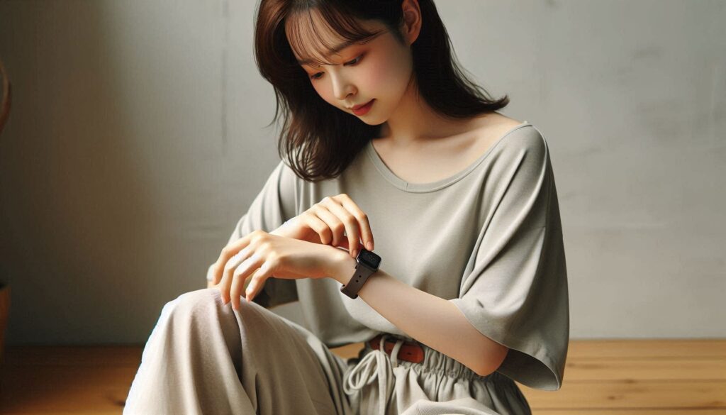 여성이 자신의 손목을 확인하는 모습