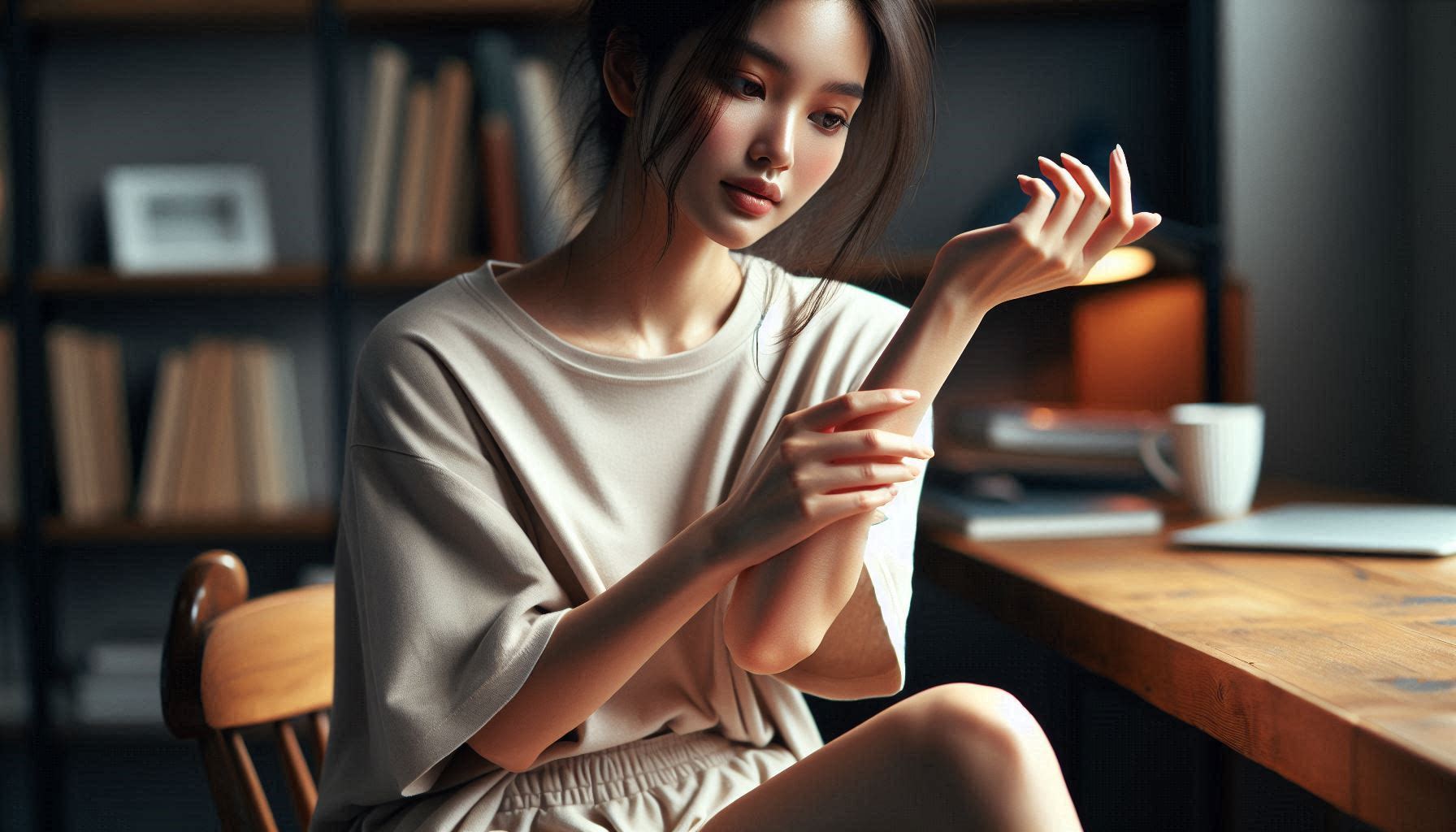 손목 돌릴 때 통증 생기는 이유로 손목을 회전하며 통증을 느끼는 모습